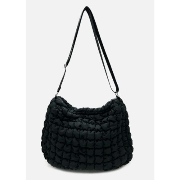 Valentino Orlandi Handbags - Valentino Orlandi Large Quilted Puffer Shoulder Bag Black Logo Strap NWT $259